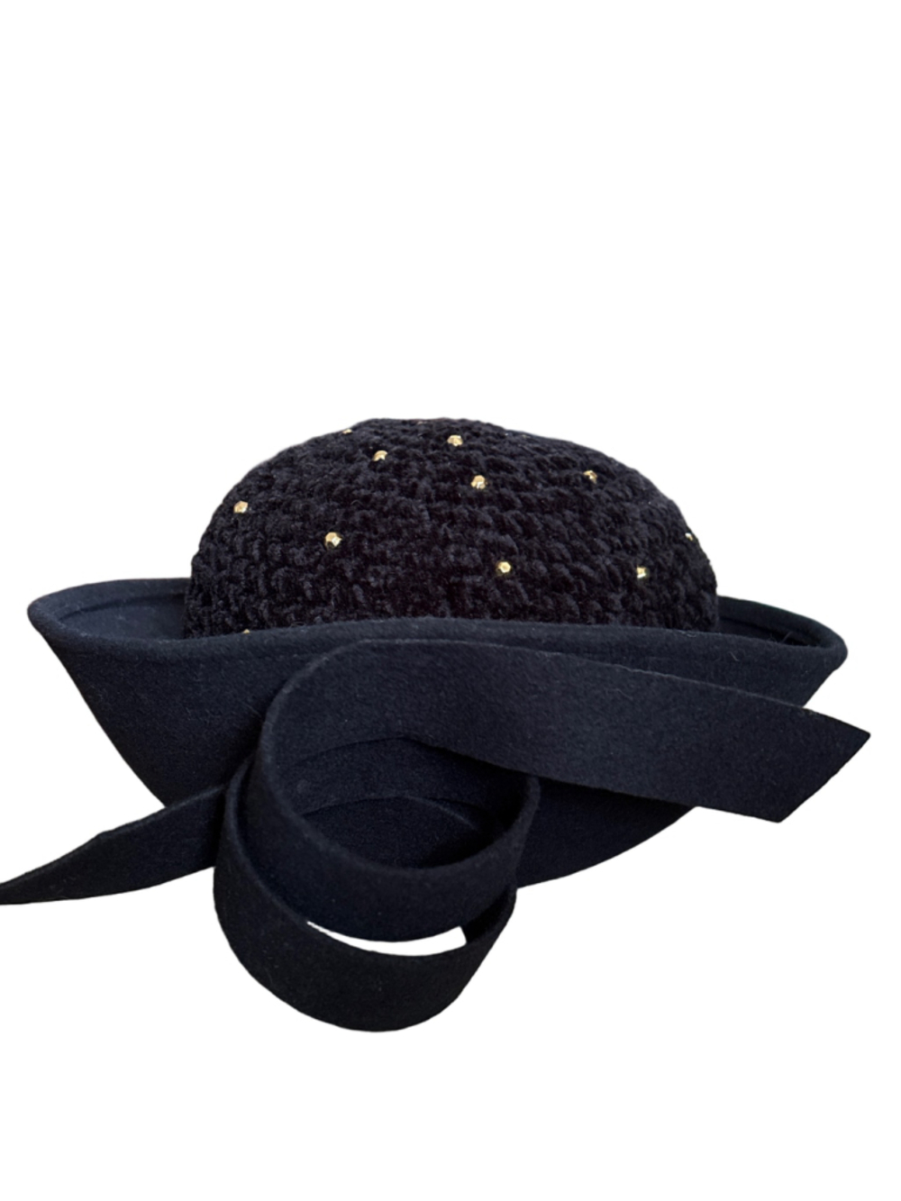 Women's Mr. John Black and Gold Studded Wool Hat, One Size